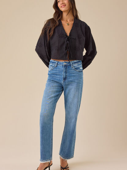 Zara Embroidered Tie Front Top - TULLABEE