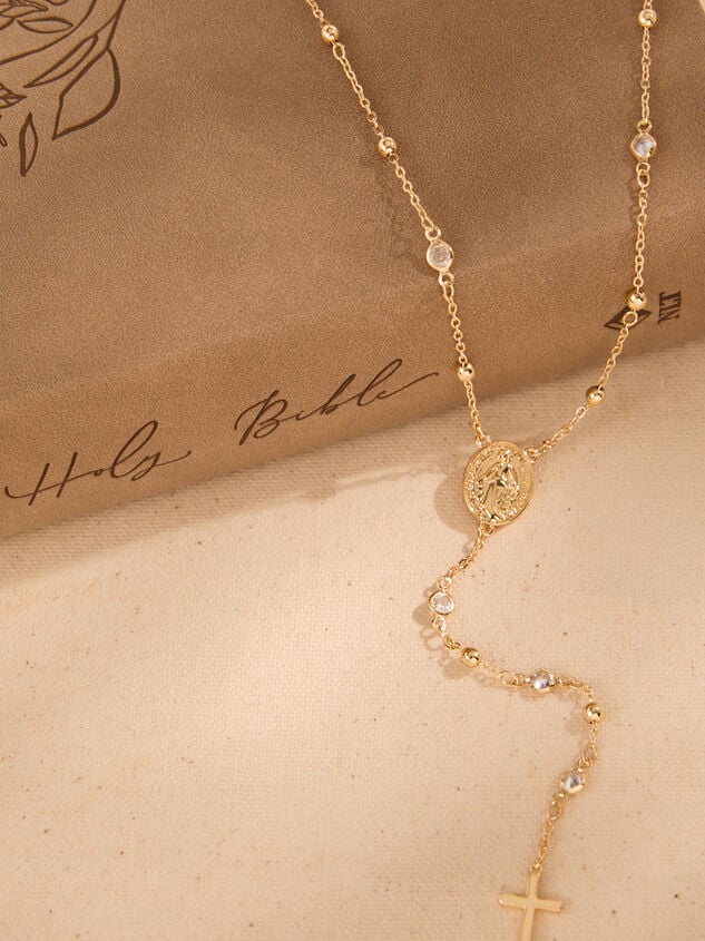 Rosary Cross Dangle Necklace - TULLABEE