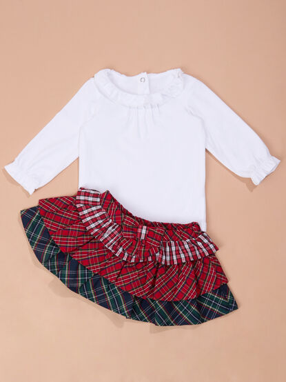 Rowan Bodysuit with Tiered Plaid Skirt Set - TULLABEE