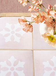 Audrey Wood Side Table Pink and Cream Detail 2 - TULLABEE
