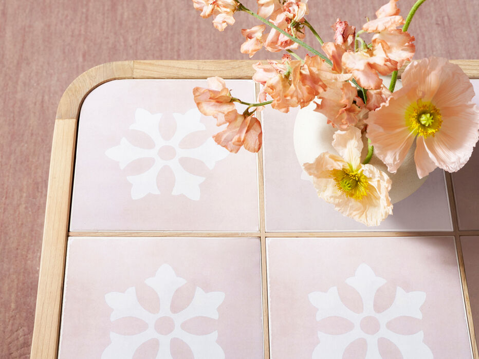 Audrey Wood Side Table Pink and Cream - TULLABEE - 
