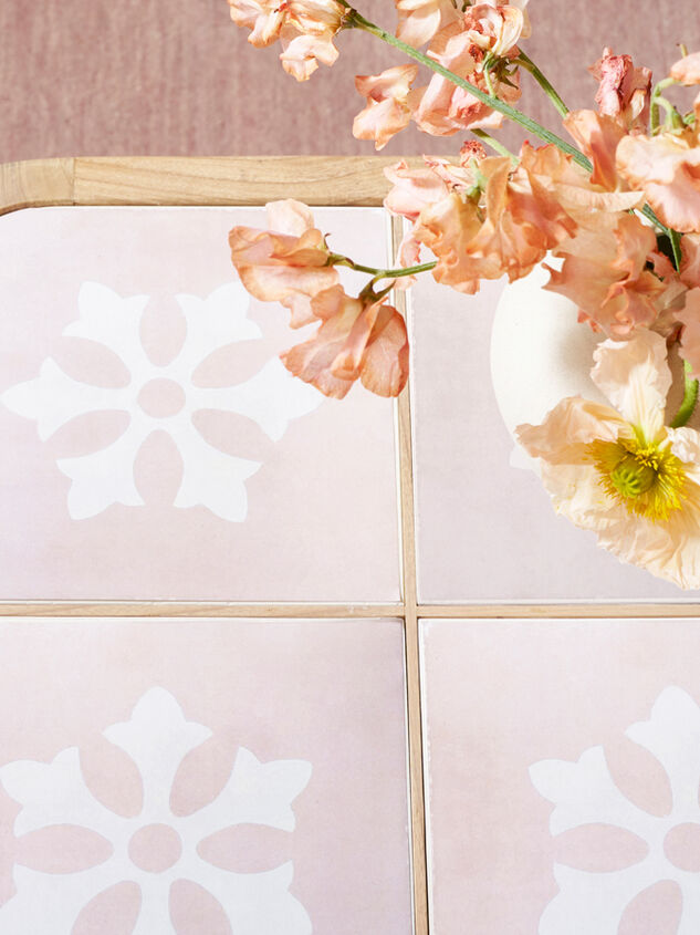 Audrey Wood Side Table Pink and Cream Detail 2 - TULLABEE