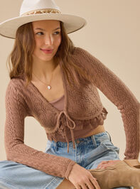 Maria Pointelle Lace Trim Shrug - TULLABEE