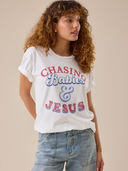 Chasing Babies And Jesus Graphic Tee - TULLABEE