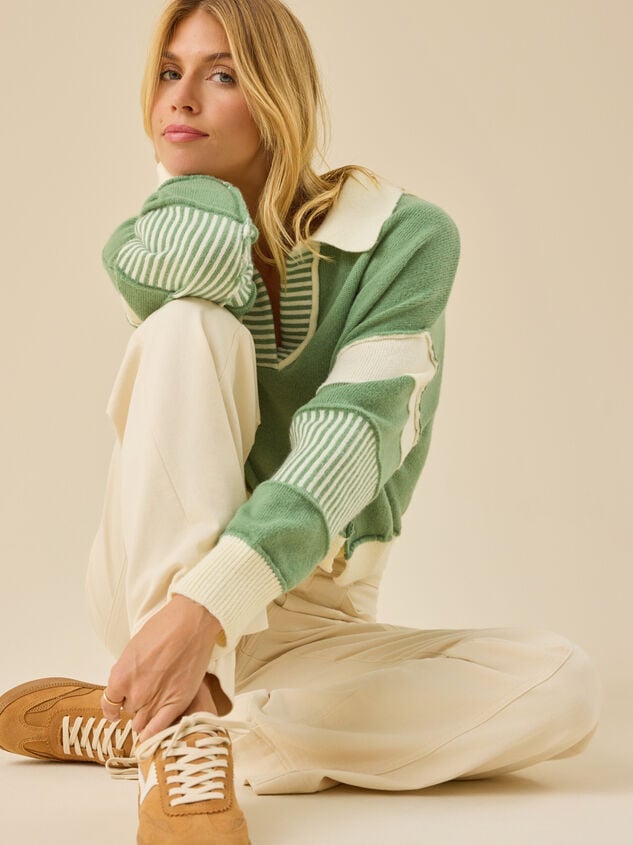 Beth Crop Mixed Media Pullover Detail 2 - TULLABEE