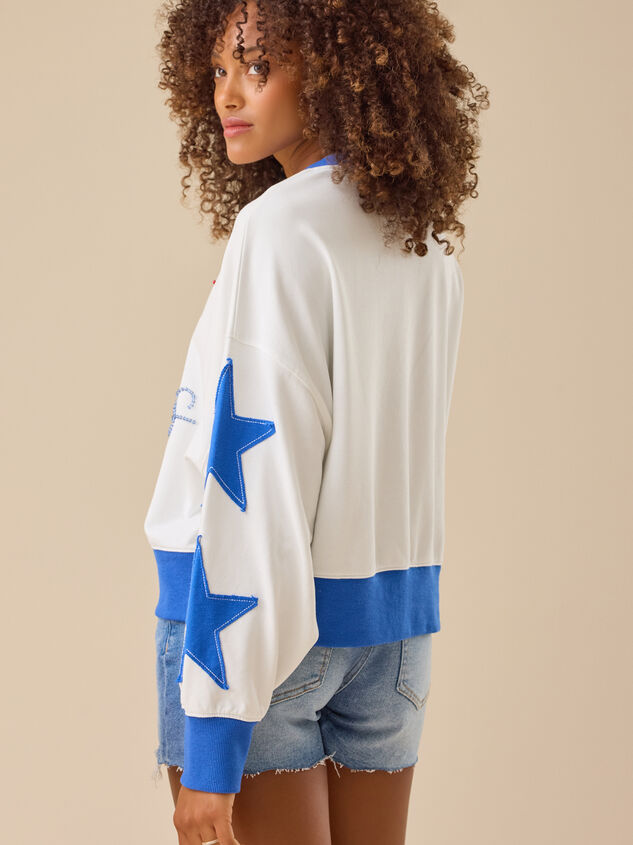 Stars and Stripes Beaded Crewneck Detail 5 - TULLABEE