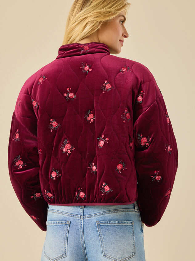 Freya Velvet Floral Embroidered Jacket Detail 5 - TULLABEE