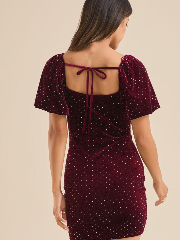 Lana Velvet Rhinestone Mini Dress Detail 3 - TULLABEE