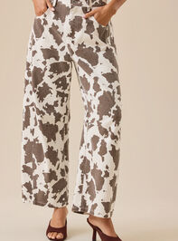 Lanie Cow Print Barrel Pant Detail 2 - TULLABEE