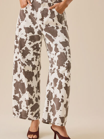 Lanie Cow Print Barrel Pant - TULLABEE