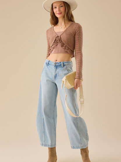 Maria Pointelle Lace Trim Shrug - TULLABEE