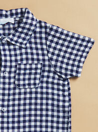 Preston Gingham Button Down Romper Detail 3 - TULLABEE