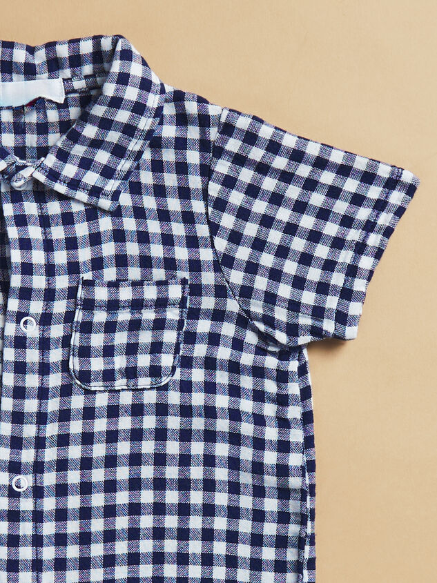 Preston Gingham Button Down Romper Detail 3 - TULLABEE
