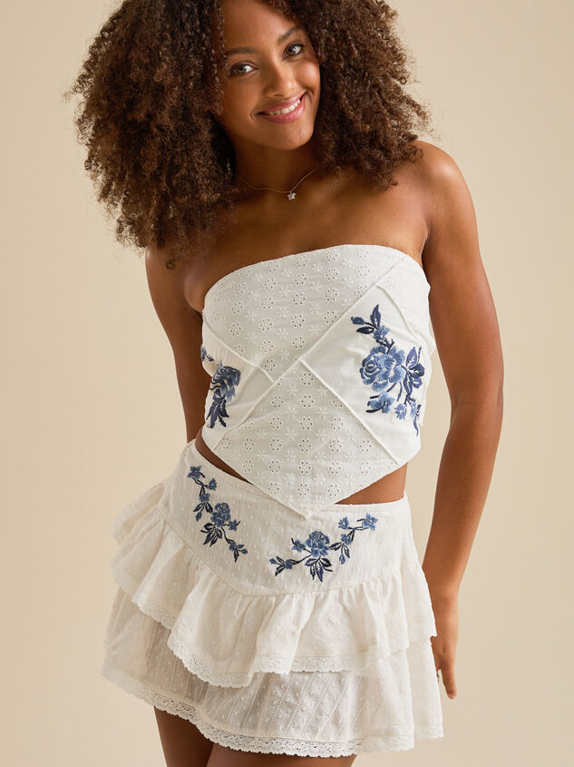 Louise Embroidered Tie-Back Tube Top Detail 3 - TULLABEE