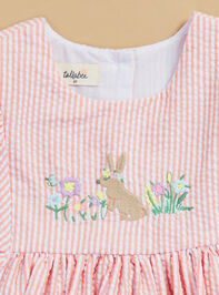 Kenzie Baby Puff Sleeve Stripe Bunny Dress Detail 2 - TULLABEE