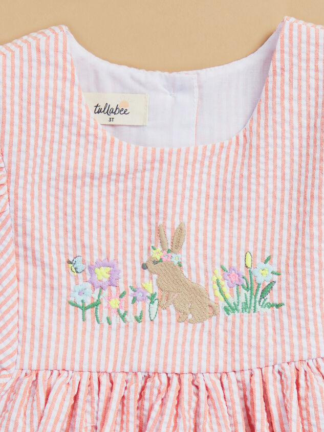 Kenzie Baby Puff Sleeve Stripe Bunny Dress Detail 2 - TULLABEE
