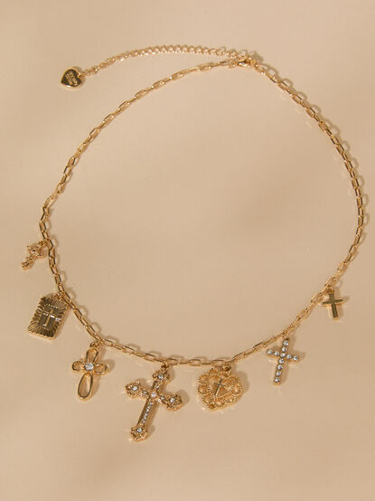 Mixed Cross Charm Dangle Necklace - TULLABEE