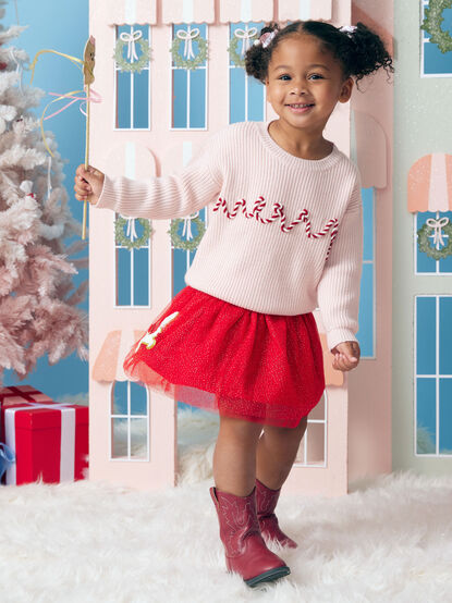 Merry Candy Cane Toddler Sweater - TULLABEE
