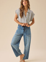 Jenise Striped Crossover Crop Top Detail 2 - TULLABEE