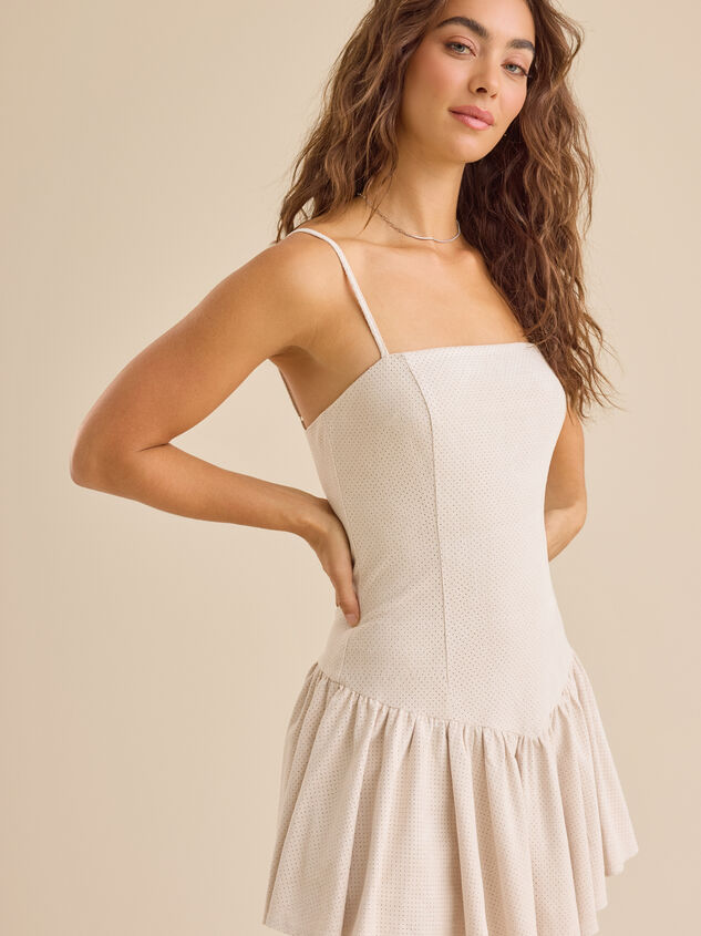 Lyvia Suede Drop Waist Mini Dress Detail 4 - TULLABEE