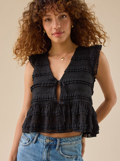Madelin Ruffle Tie Front Top - TULLABEE