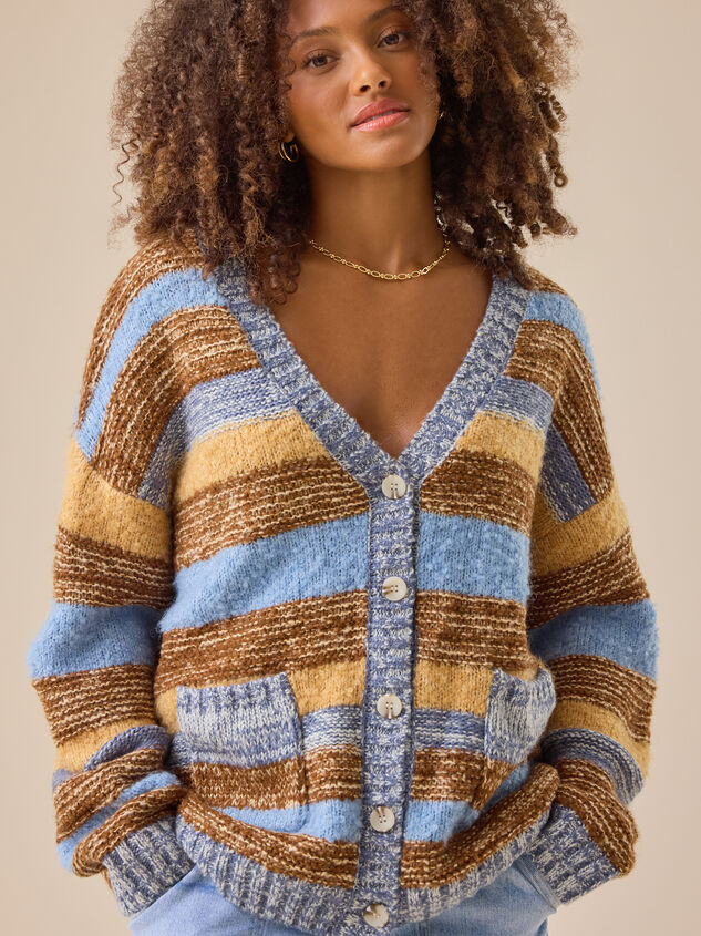 Sammy Oversized Stripe Cardigan Detail 4 - TULLABEE