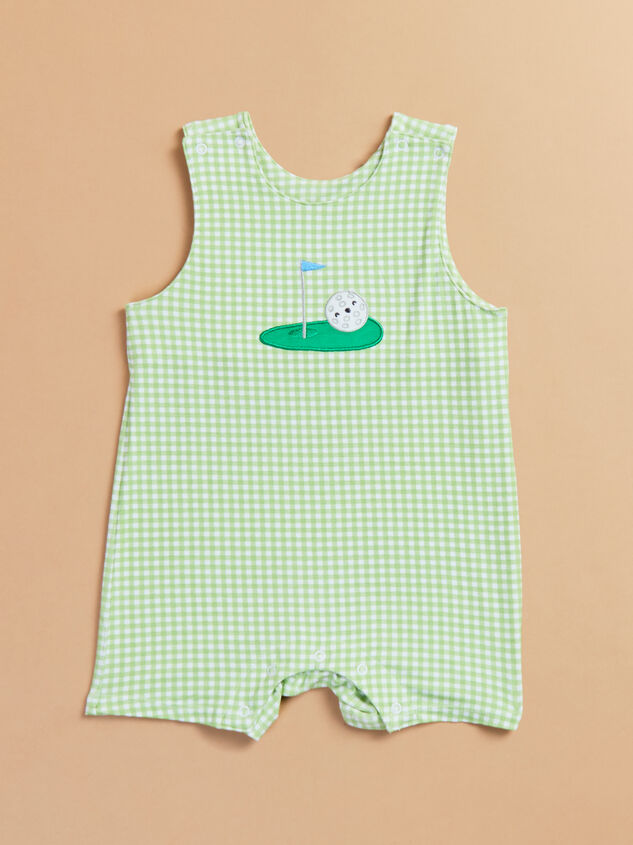 Putt Practice Baby Gingham Romper Detail 2 - TULLABEE