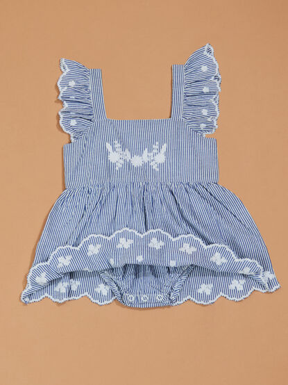 Jane Striped Floral Embroidered Bubble - TULLABEE