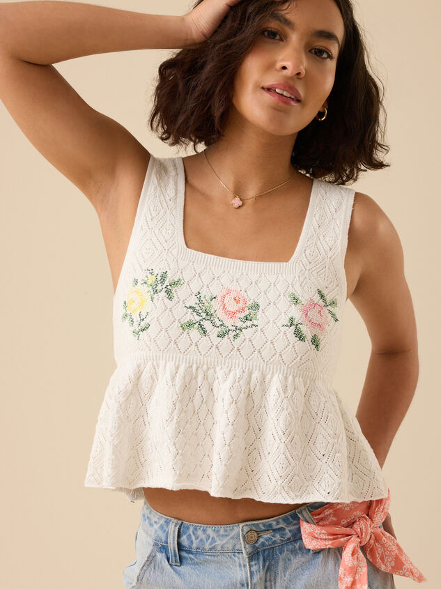 Sloane Pointelle Floral Tank - TULLABEE