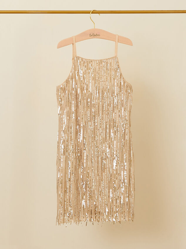 Arabella Fringe Sequin Youth Dress Detail 2 - TULLABEE