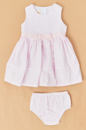 Bunny Seersucker Stripes Baby Cardigan Dress - Altar'd State - 