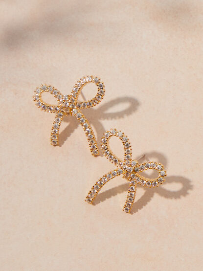 18K Gold Crystal Bow Earrings - TULLABEE