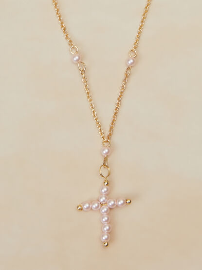 Pearl Cross Charm Necklace - TULLABEE