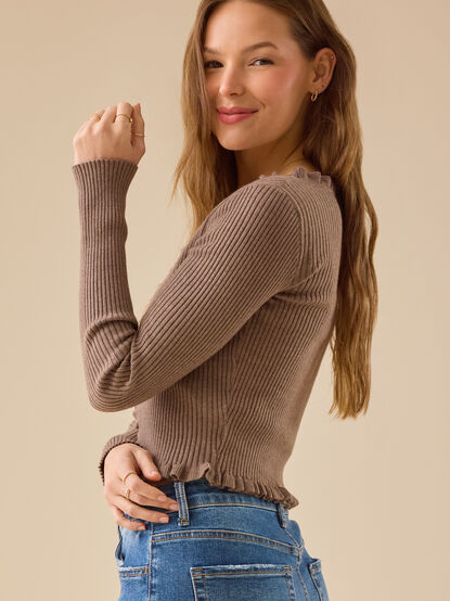 Emily Tie Front Ruffle Cardigan - TULLABEE