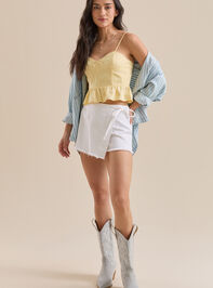 Dylan Side Tie Denim Skort Detail 2 - TULLABEE