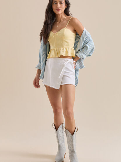 Dylan Side Tie Denim Skort - TULLABEE