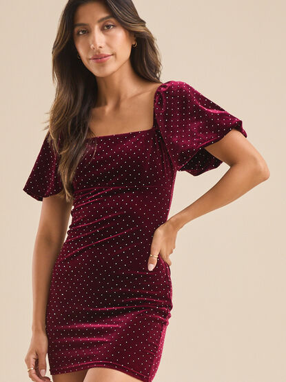 Lana Velvet Rhinestone Mini Dress - TULLABEE