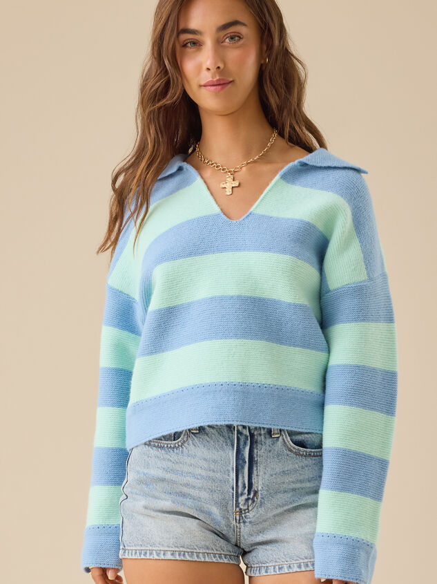 Lyra Stripe Polo Sweater Detail 2 - TULLABEE