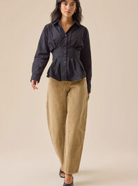 Julianne Pleated Button-Up Top Detail 2 - TULLABEE