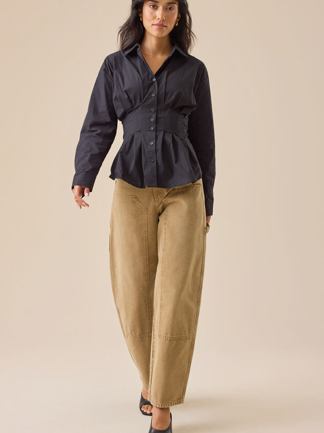 Julianne Pleated Button-Up Top Detail 2 - TULLABEE