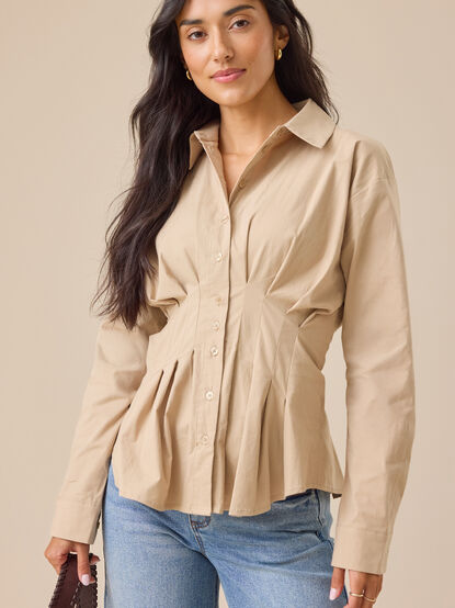 Julianne Pleated Button-Up Top - TULLABEE