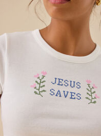 Jesus Saves Baby Tee Detail 3 - TULLABEE