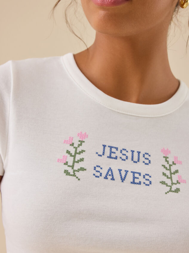 Jesus Saves Baby Tee Detail 3 - TULLABEE