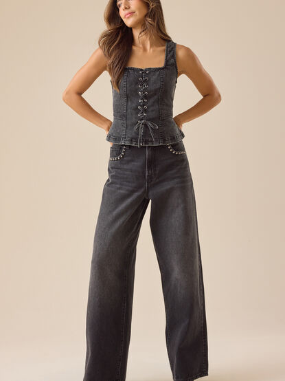 Roxy Denim Lace Up Top - TULLABEE