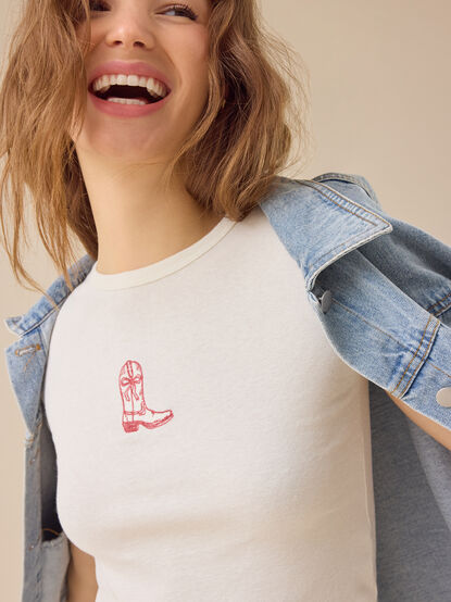 Embroidered Bow Boot Baby Tee - TULLABEE