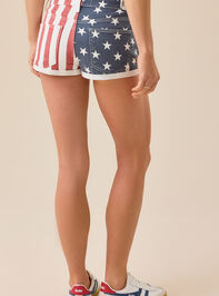 Mary American Flag Denim Shorts Detail 6 - TULLABEE