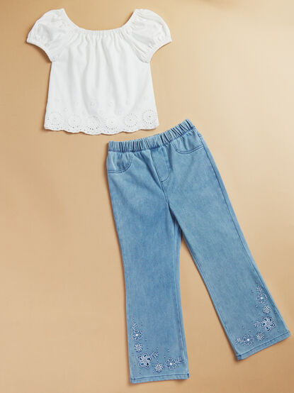 Gianna Puff Sleeve Eyelet Top and Pant Set - TULLABEE