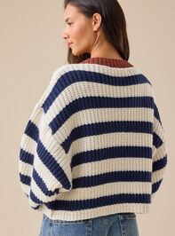 Leah Striped Cable Knit Cardigan Detail 5 - TULLABEE