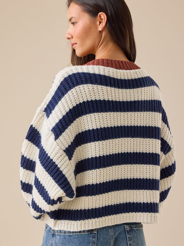 Leah Striped Cable Knit Cardigan Detail 5 - TULLABEE