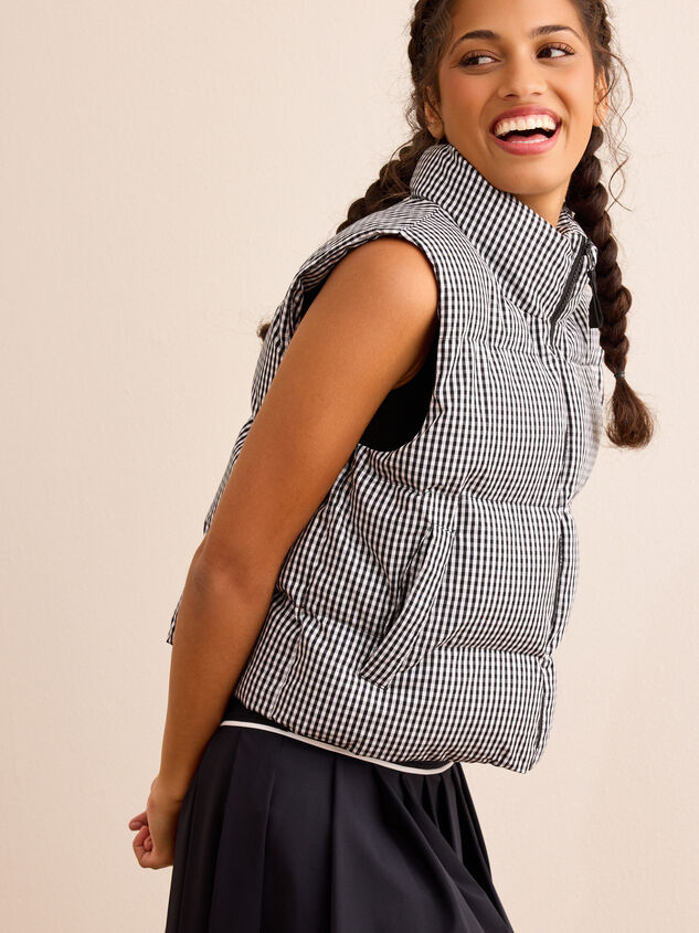 Gingham Goals Puffer Vest Detail 3 - TULLABEE